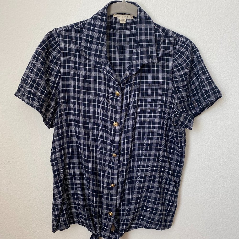 Anthropologie Paper Crown Navy Tie-front Button Down Shirt